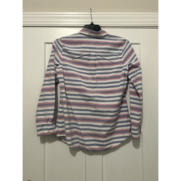 Vineyard Vines 1/2-Button Shirt Tunic Blouse Top Blue White Pink Stripe Size 10 - Picture 5 of 5